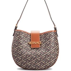 BNWT Versace Monogram Greca Coated Canvas Shoulder Top Handle Hobo Bag